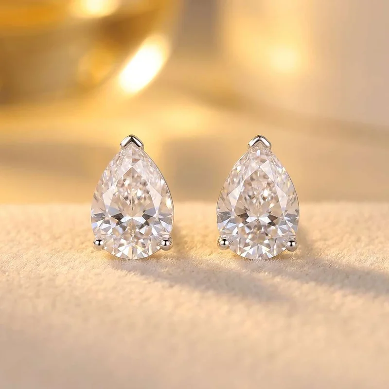 925 Sterling Silver Water Drop White Zircon Pear Small Stud Earrings For Women Classic Engagement Wedding Lady Exquisite Jewelry