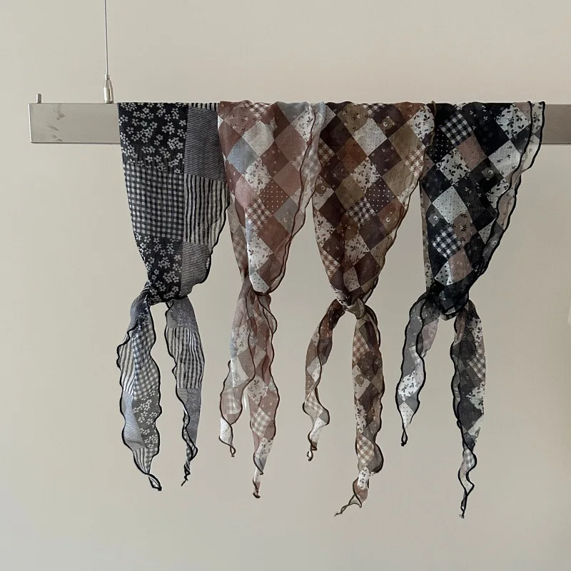 

Многофункциональный тонкий шарф-косынка в ромбовидную клетку в винтажном стиле для женщин, весна-лето, для путешествий, теплый, корейский, одинарный