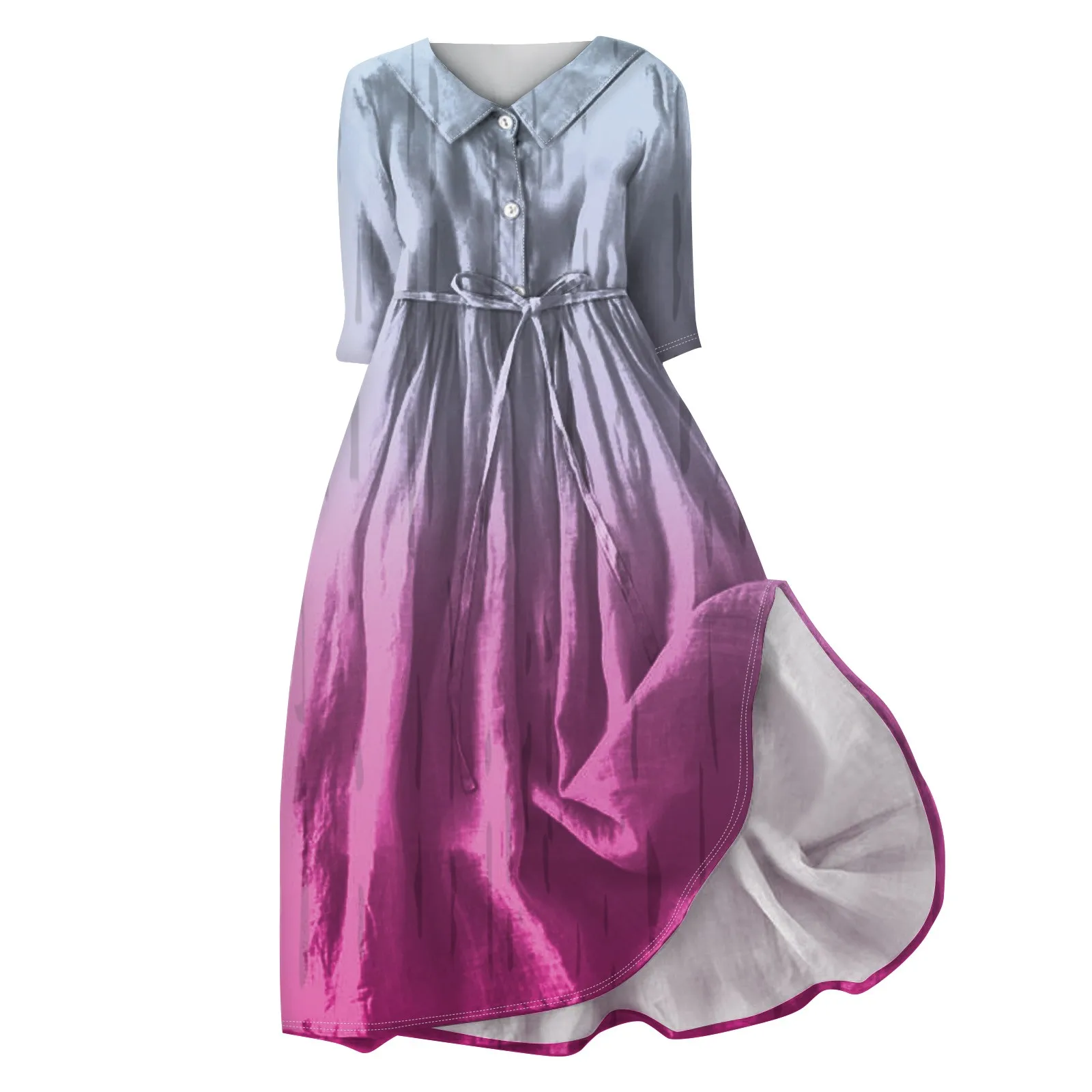 فستان مريح بأكمام ثلاثة أرباع للنساء ، فستان بأزرار طية صدر ، فساتين مطبوعة كلاسيكية ، سببية يومية ، عطلة ، موضة الصيف