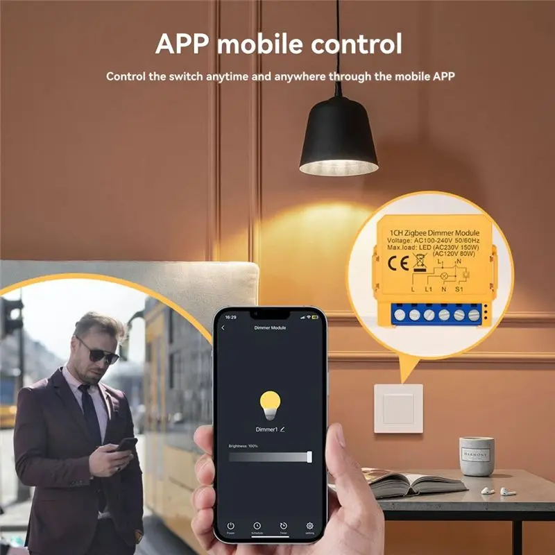 BHBD-Tuya Zigbee Dimmer Switch Module Smart Home DIY Breaker Supports Control Supports Voice Control APP Control 2 Way