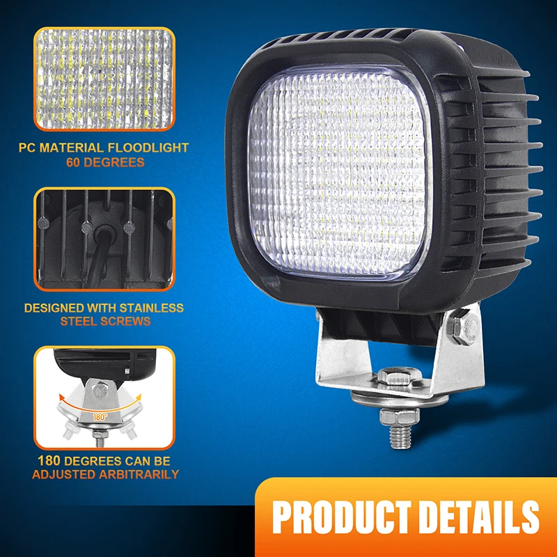 

Multi Voltage Led Work Light Led Work Light 48W LED Work Light 1.2A Current Front Mount Headlamp IP67 Waterproof