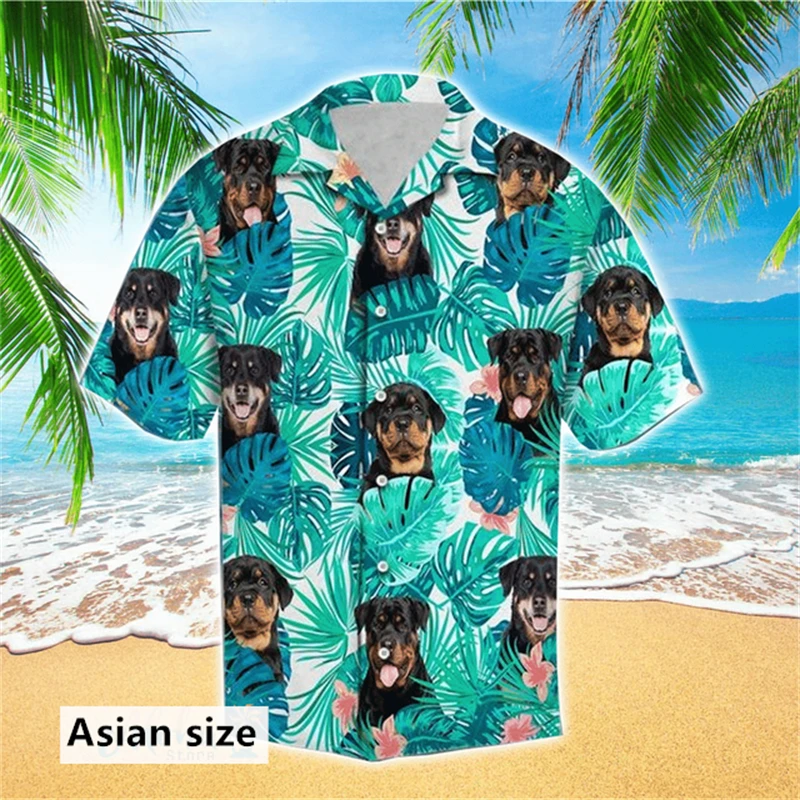 

Men Hawaiian Shirts 3D Print Rottweiler Pattern Short Sleeve Buuton Shirt Summer Pet Lover Beach Blouse Mens Holiday Clothing