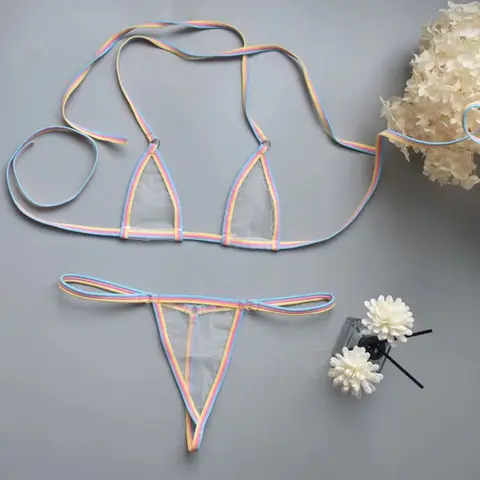 sexxy Mini Bra Sets Wirefree Ultra thin Mesh Unlined Bra Brief Set Black Transparent 2 Pieces Halter Women s Exotic Lingerie Sets