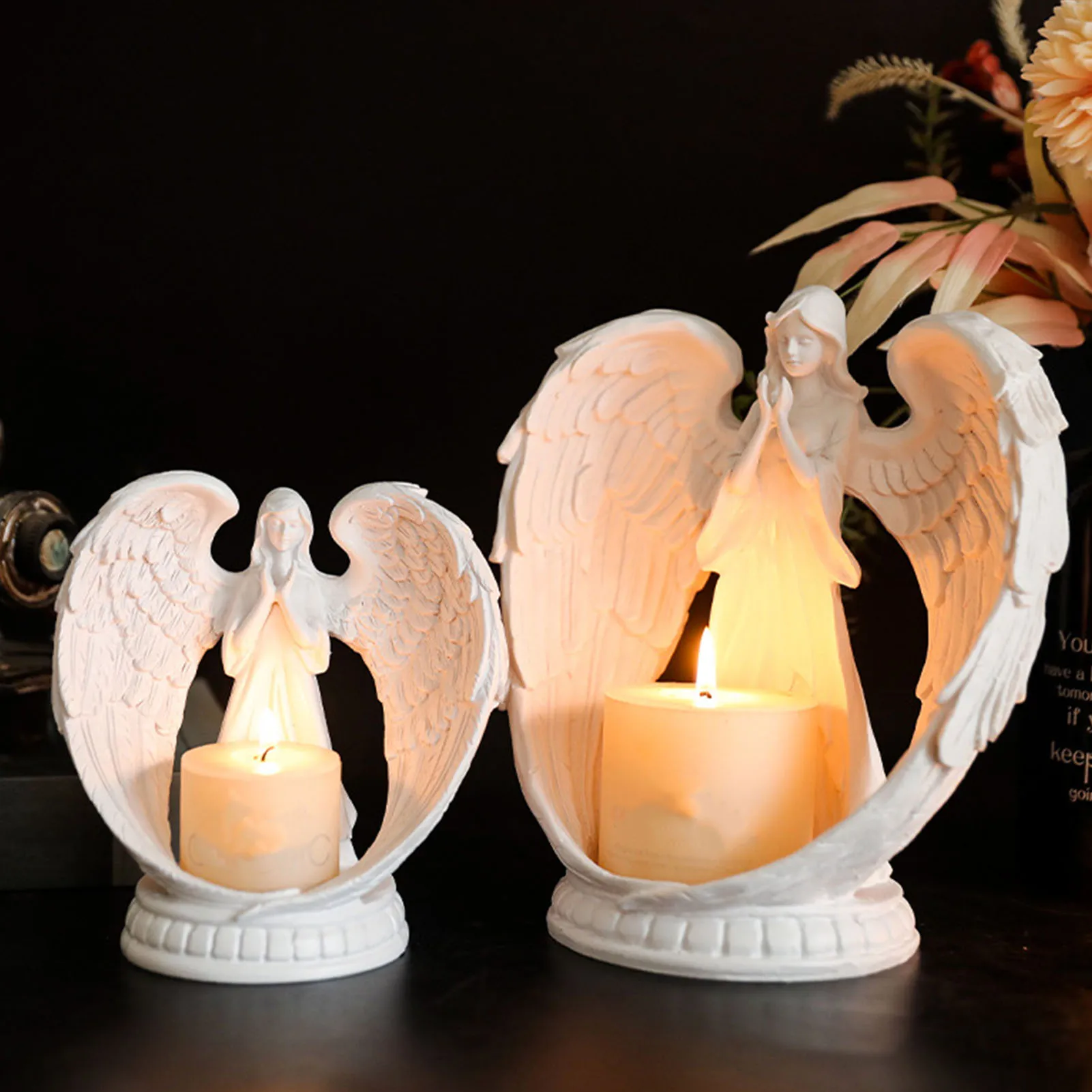 Creative Prayer Angel Candlestick Pure White Wing Angel Prayer Statue For Living Room Dining Room Wedding Decoration