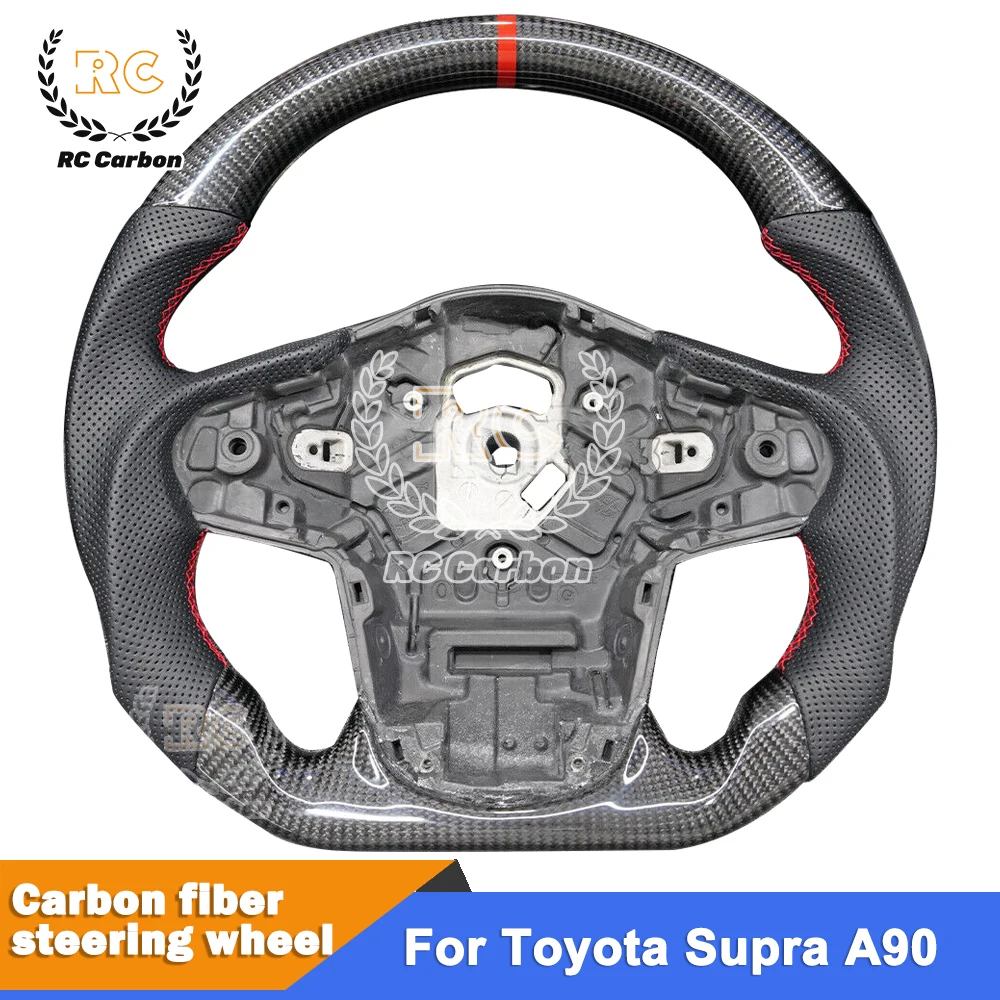 Real Carbon Fiber Steering Wheel For Toyota Supra A90 GR Mk5 2019 2020 2021 Top Volante Esportivo Leather Optional