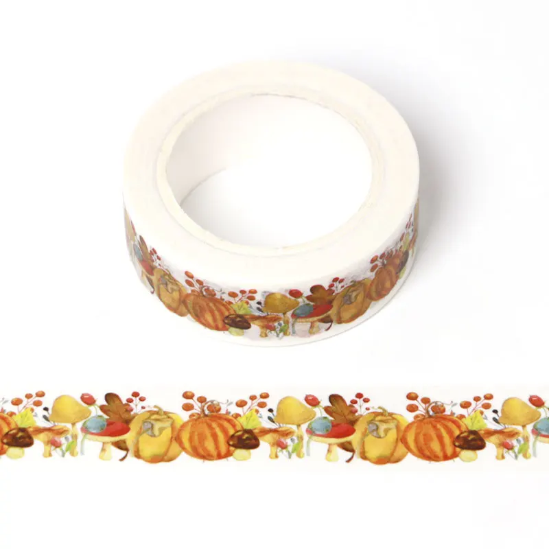 1PC 15mm*10m Thanksgiving Yellow pumpkin nuts mushroom cherry washi tape Decorative Tapes scrapbooking stationery masking tape