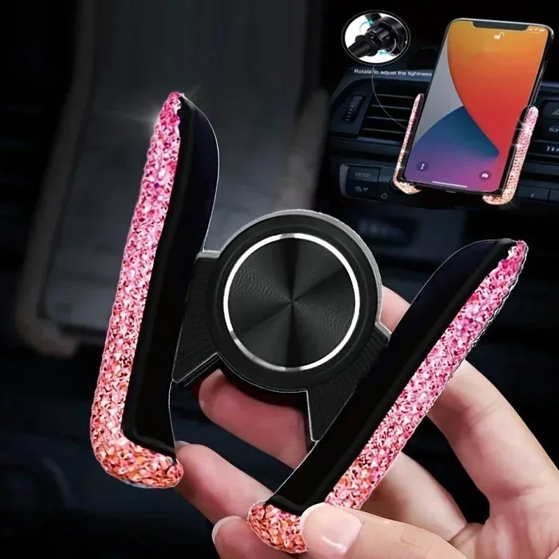 Suporte de telefone de carro de cristal clipe de montagem de ventilação de ar do carro suporte de telefone móvel mulher diamante suporte de telefone a