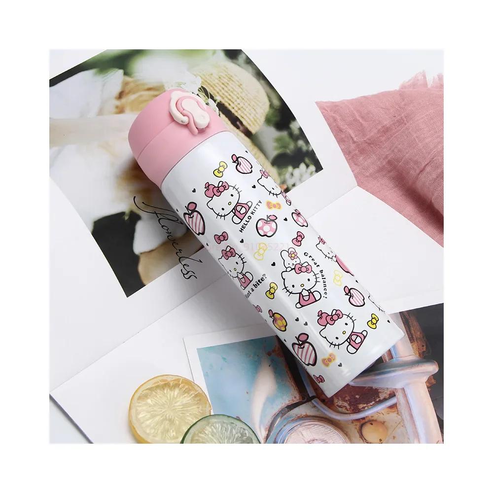 350/500ml Hello Kitty For Child Insulated Water Bottle Hot Kawaii Water Thermos Pink Cartoon Stainless Steel Thermal Bottle Gift