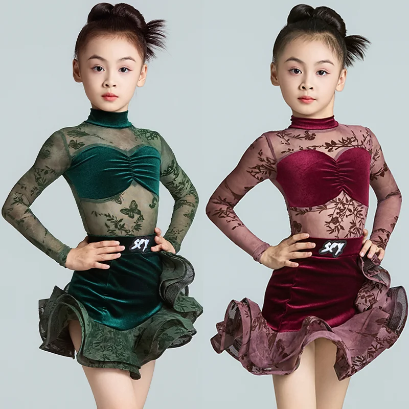 

Детское платье для латинских танцев сальсы, юбка для танцев для девочек, костюм для латинских танцев самбы, танго, детское танцевальное платье для девочек, стандартное бальное платье