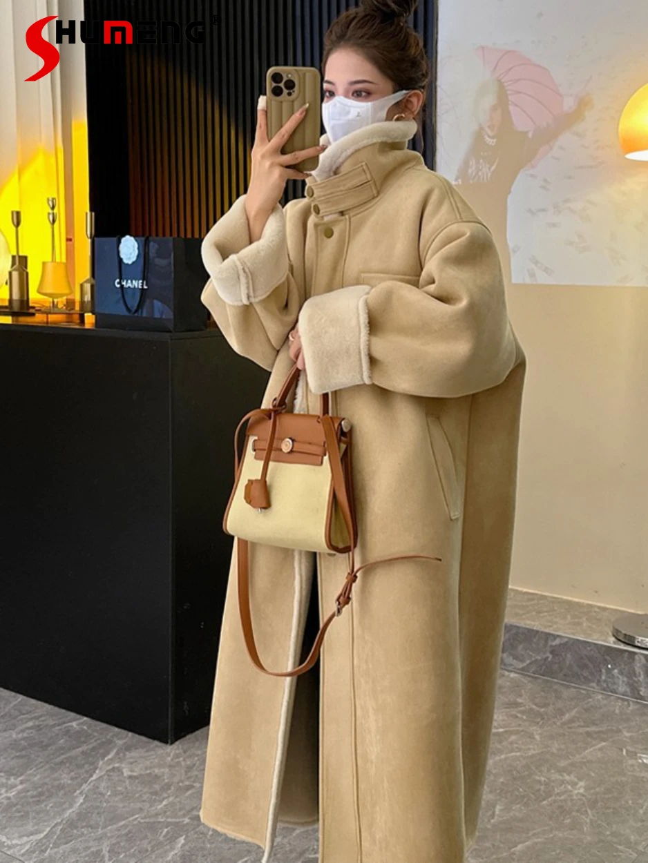 

2023 Winter Fashionable New Fur Integrated Women's Warm Coat Length Loose Thick Lamb Fur Long Sleeve Solid Color Women's Coats