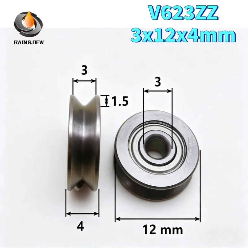 5PCS V623ZZ 3X12X4mm V624ZZ 4x13x6mm V625ZZ 5X16X5mm Groove V Over Line Pulley Wire Guide Track V-groove Miniature Bearing
