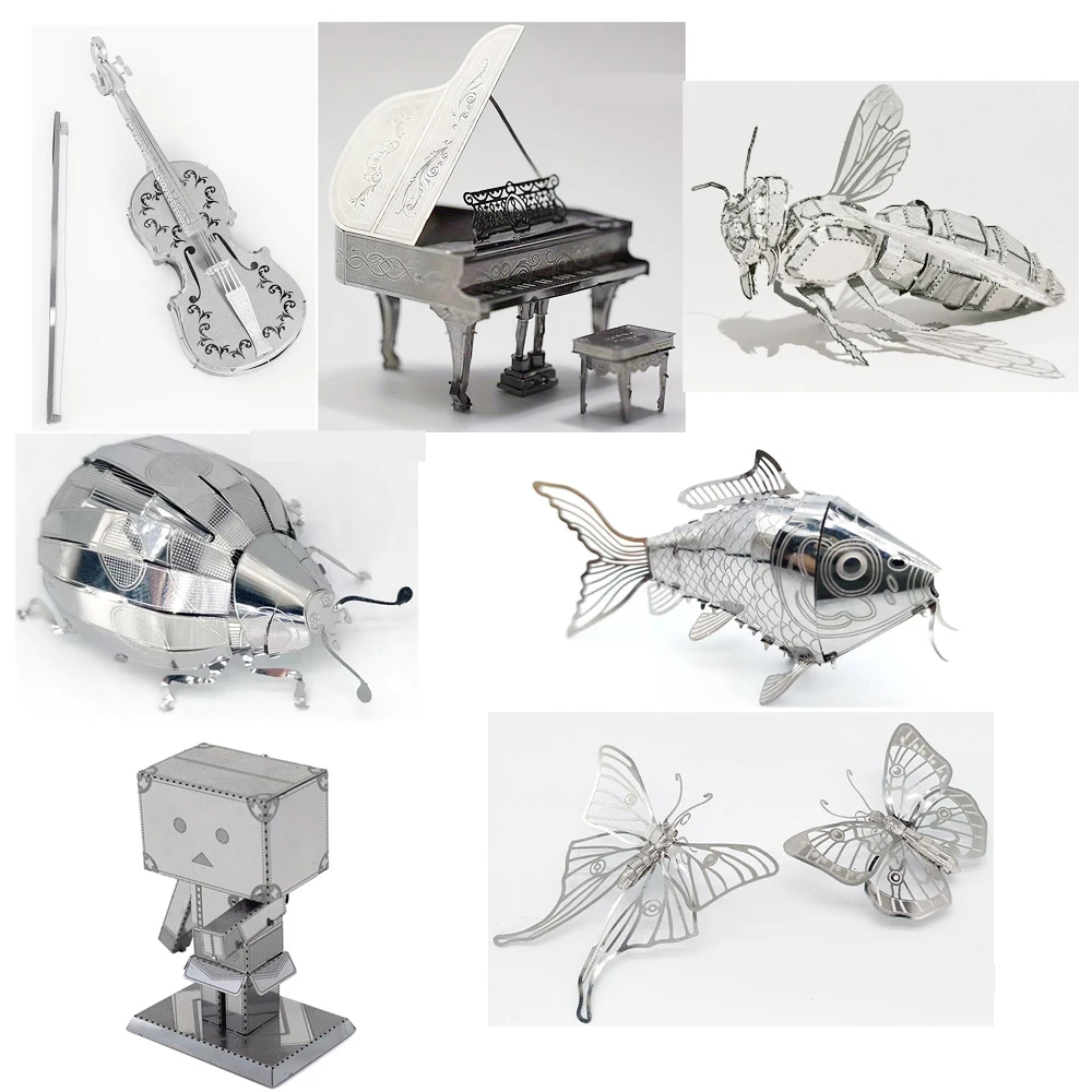 

3D Metal Puzzle violin New Grand Piano Carton People Butterfly model KITS Assemble Jigsaw DIY Puzzle Gift Toys For Children