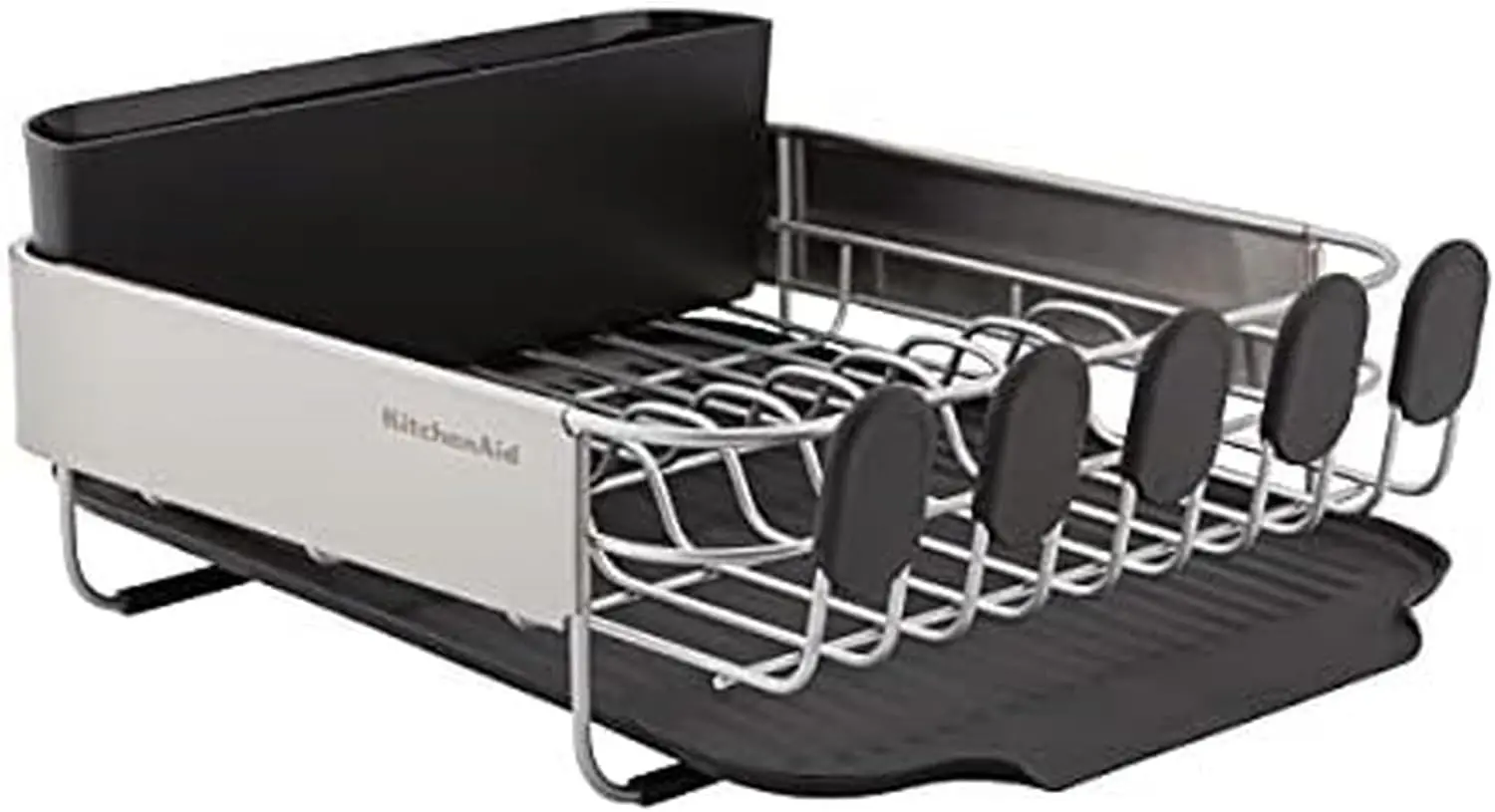 

Compact Space Saving Dish Rack with Removable Flatware Caddy and Angled Self Draining Drainboard, 16.06-Inch, Black