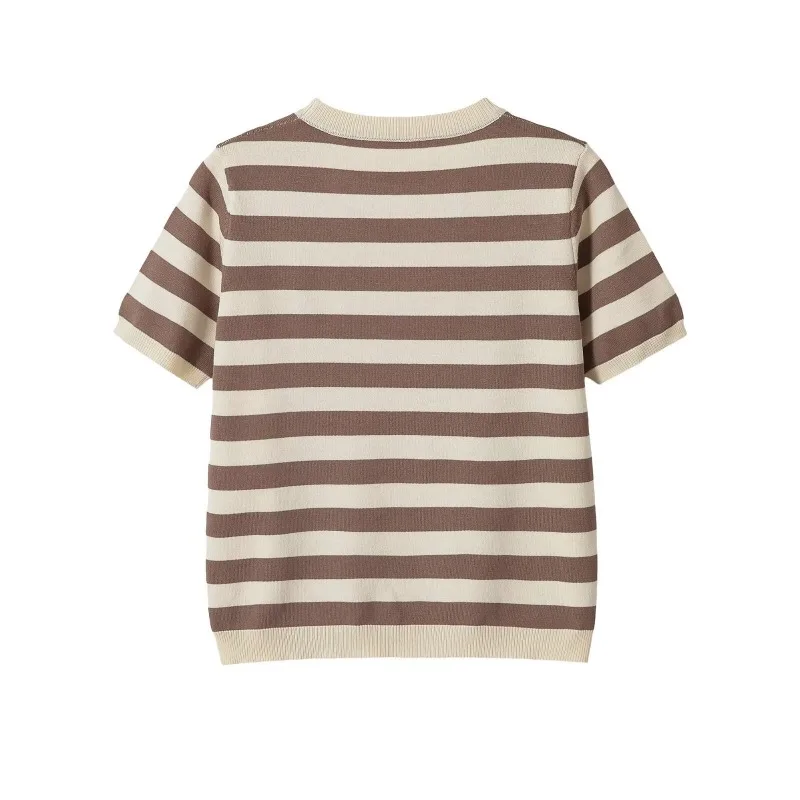Women's 2026 Striped Solid Crew Neck Short Sleeve Knit Top Slim Casual Sweater Multi Color Summer tops