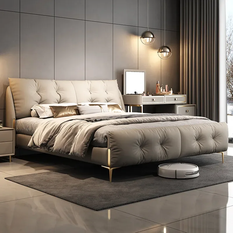Gray Heavy Double Bed Couples Australia Elegant Style Luxury Double Bed Adults Storage Modern Cama De Casal Furniture For Home