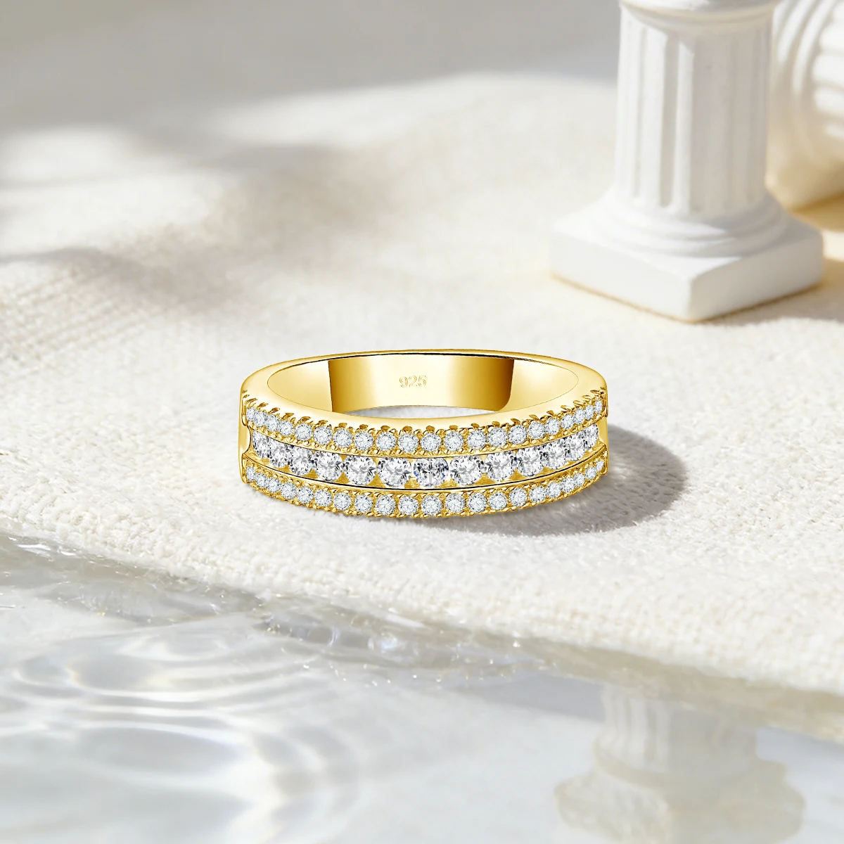 Schlichte Elegante Braut-Eheringe Eternity 925 Silber Voll-Moissanit-Ring für Frauen Männer Paare Verlobungsschmuck – Detail 5