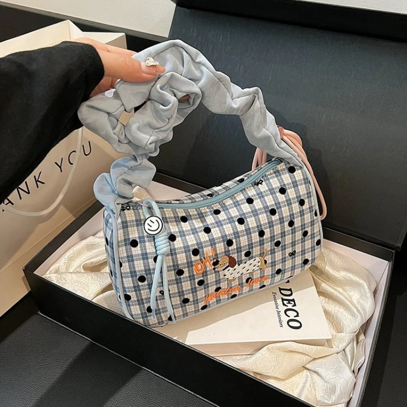 

Новая сумка CEEKAY 2026 года: милая наплечная сумка в клетку с вышивкой таксы и драпированным ремешком, универсальная женская сумка