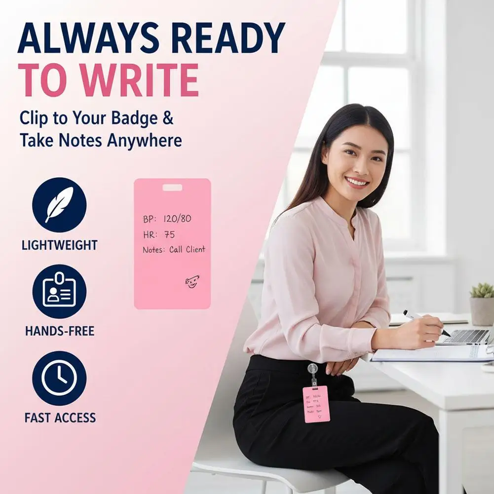 Portable Dry Erase Note Badge Card Reusable Mini Writing Notepad Wipe Clean Memo Card Work Badge Accessory For Office Doctor view 3