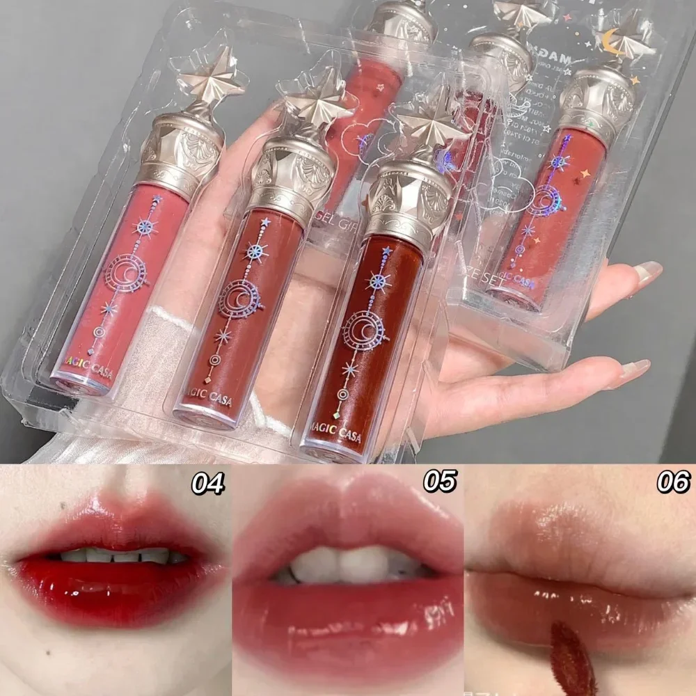 3Pcs/set Liquid Lipstick Pink Lip Gloss Makeup Lip Tint Beauty Mirror Lip Glaze Set Moisturizing Lasting Non-stick Cup