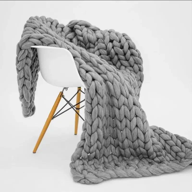 Hand Woven Thick Blankets, Wool Knitted Blankets for Newborn Photography Props, Spring and Autumn