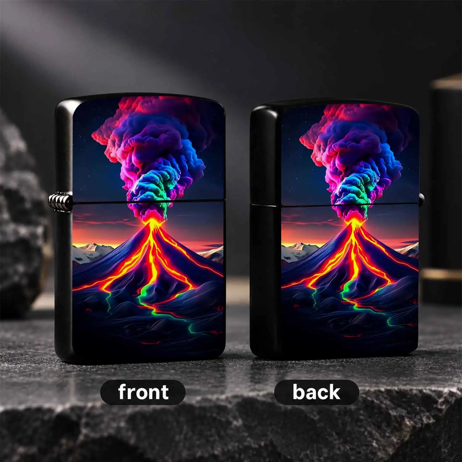Neon Rainbow Volcano Eruption Art Pattern Lighter, Vibrant Psychedelic Glowing Design, Portable Sleek All-Scene Usable Igniter, Unique Eye-Catching Decorative Accessory, Ideal For Gifting Personal Collection Daily Outdo A Humorous And Inter