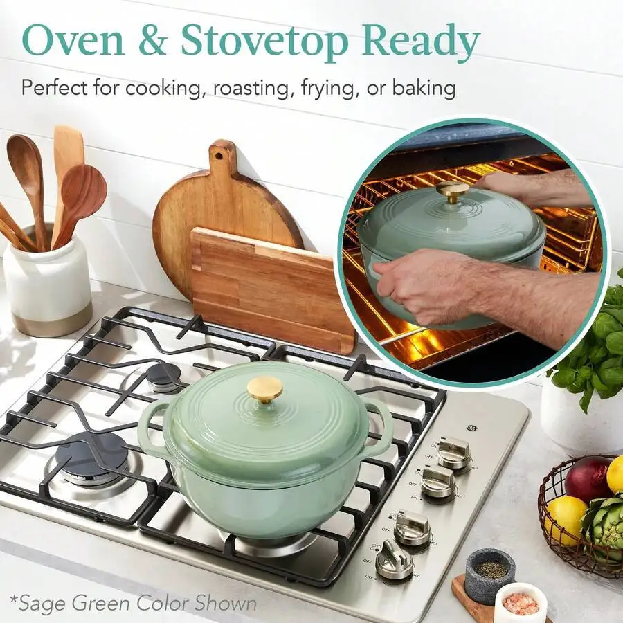 6 Quart Enameled Cast Iron Dutch Oven With Lid & Dual Handles, Enamel Cast Iron Cooking Pot, Multipurpose Kitchen Cookware For Braising, Baking, Roasting