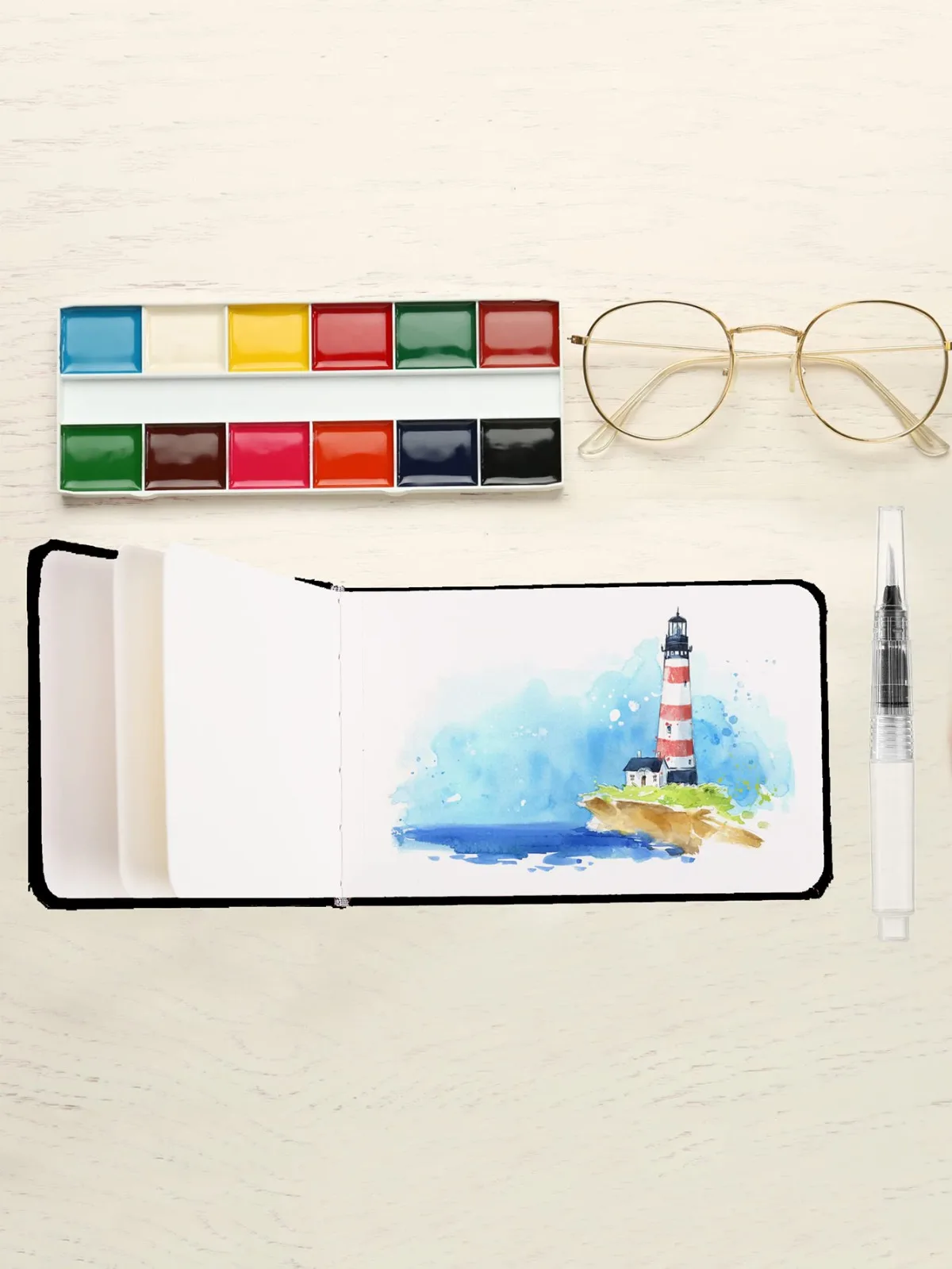 Caderno de papel aquarela, com alça elástica, caneta pincel aquarela, diário de viagem para pintores, materiais estacionários de arte