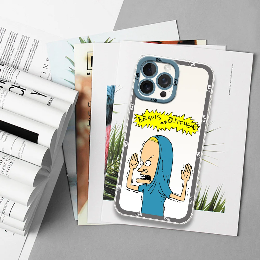 Cartoon N-Beavis and B-Butt-Head Phone Case for Samsung S24 S23 S22 S21 A55 A54 A35 FE PLUS ULTRA Transparent Bezel Shell