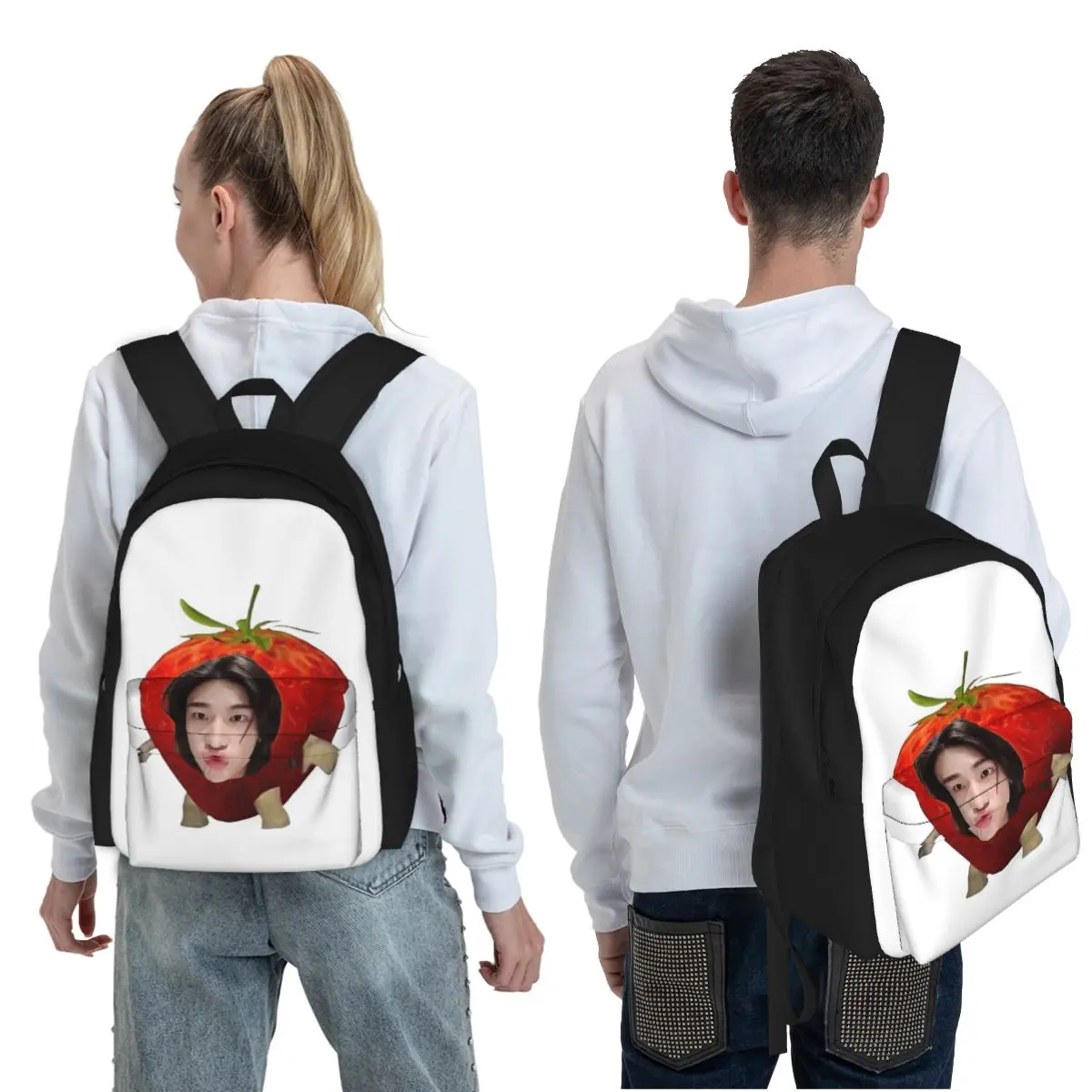 Hyunjin Strawberry Student Backpack School Bag Hiking Travel Daypack for Boys Girls Fashion Bookbag Shoulder Bags