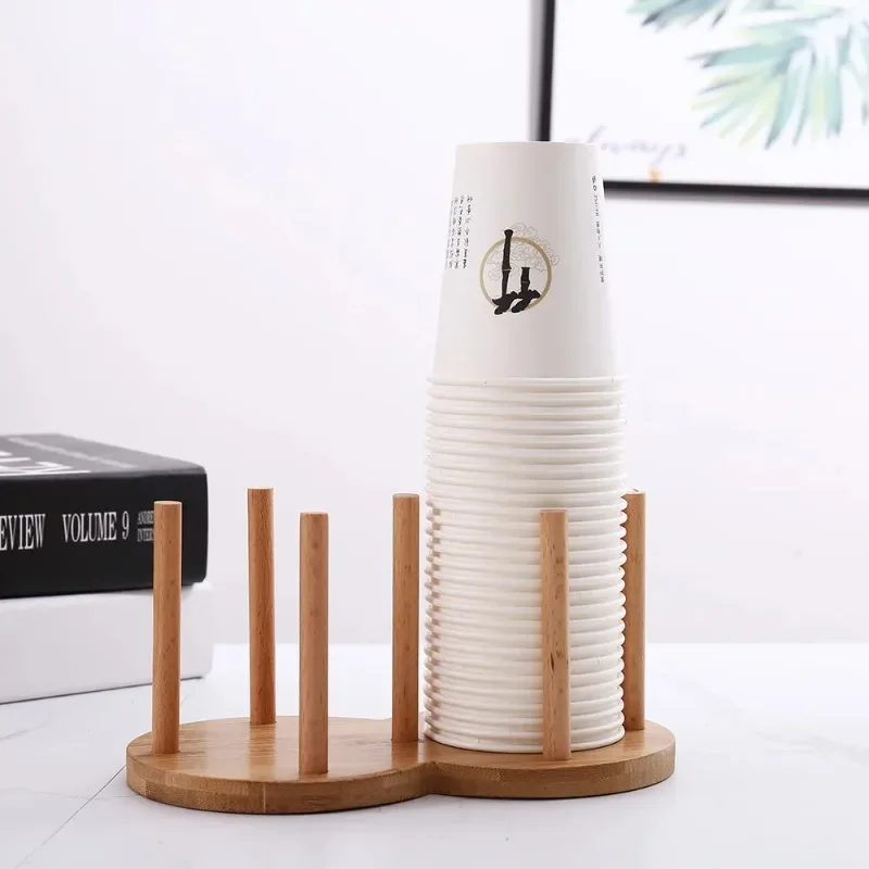 Wooden Disposable Paper Cup Storage Rack, Embedded Cup Holder Household Cup Organizer Desktop Sorting Stand Kitchen Storage