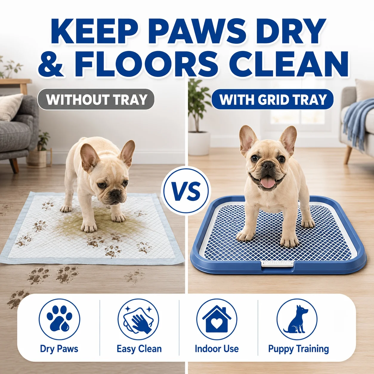

Dog Potty Tray with Removable Grating, Leak-Proof Indoor Dog Toilet for Puppy Training, Washable Pee Pad Holder for Apartments & Dogs