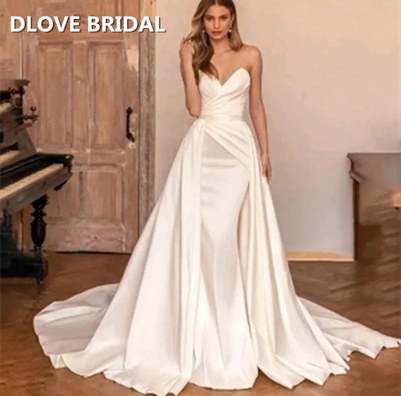 Elegant Detachable Satin Wedding Dress Strapless Bride Vestidos De Novia Robe De Mariee Factory Custom Made Gown Real Photos