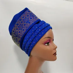 New Turban Cap Rhinestones On Top Turban Cap With Stones Women Cap African Hats Nigerian Turban Gele Best Selling Auto Gele