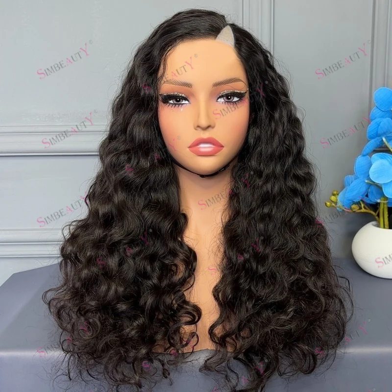 

Натуральные черные человеческие волосы Remy с глубокими волнами, легко носить, регулируемые бразильские парики 1x4 с левой стороны для чернокожих женщин, бесклеевая U-образная часть