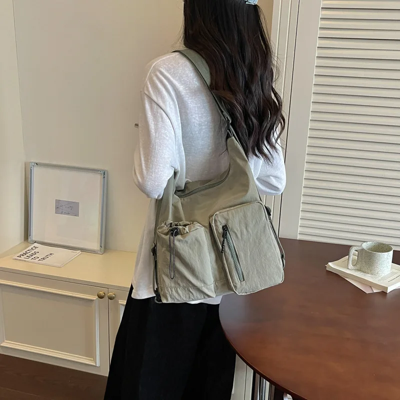 Custom Logo Women Canvas Simple Shoulder Bag Multi Pocket Fashionable and Versatile Commuting Bags Large Capacity Crossbody Bags