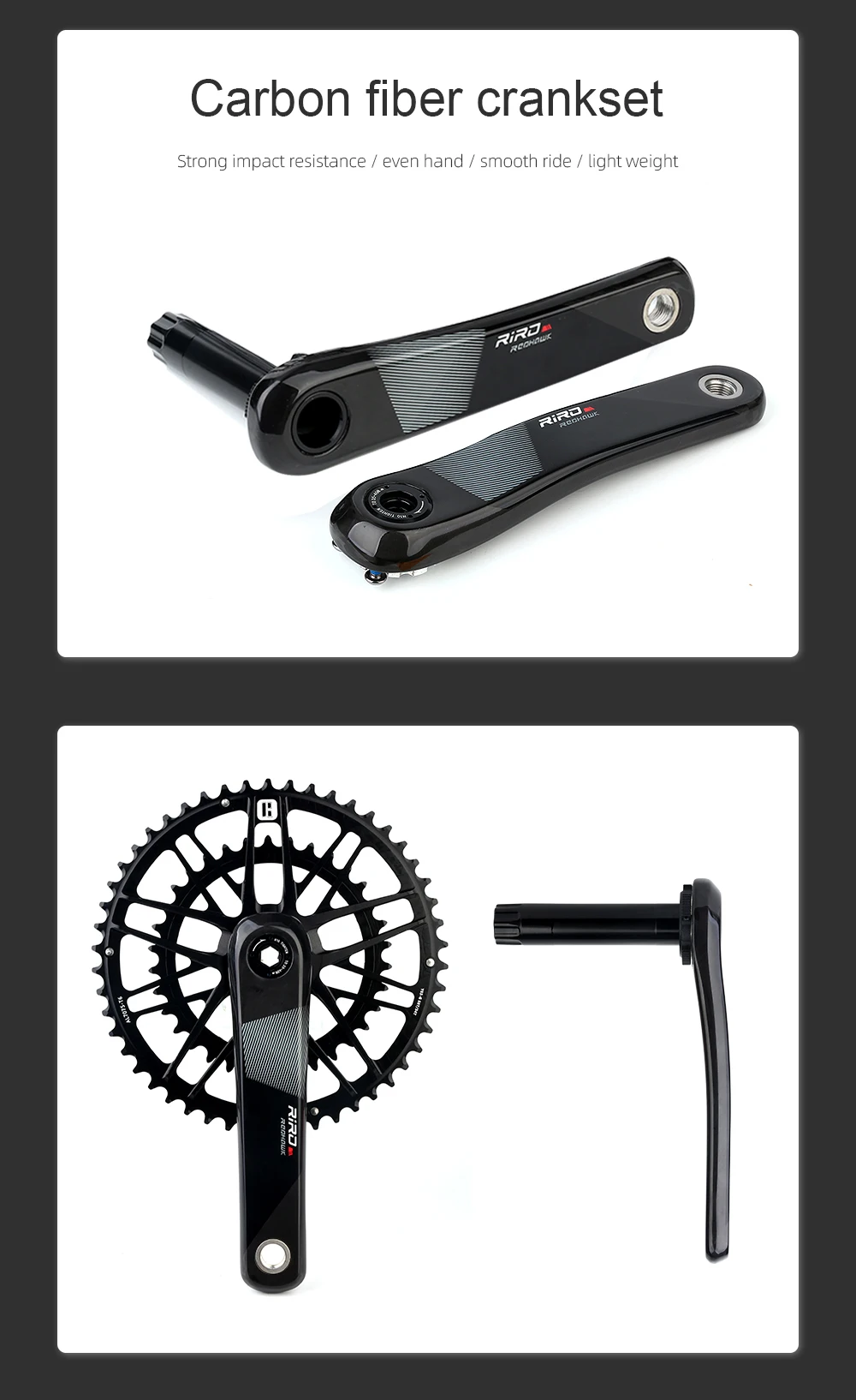 RIRO Carbon Fiber Kurbel Rennrad 11/12 Geschwindigkeit 50-34/53-39T Direct Mount Fahrrad Ultraleichte Kurbelgarnitur 170mm 46/48/50/52T Kettenblatt – Detail 3