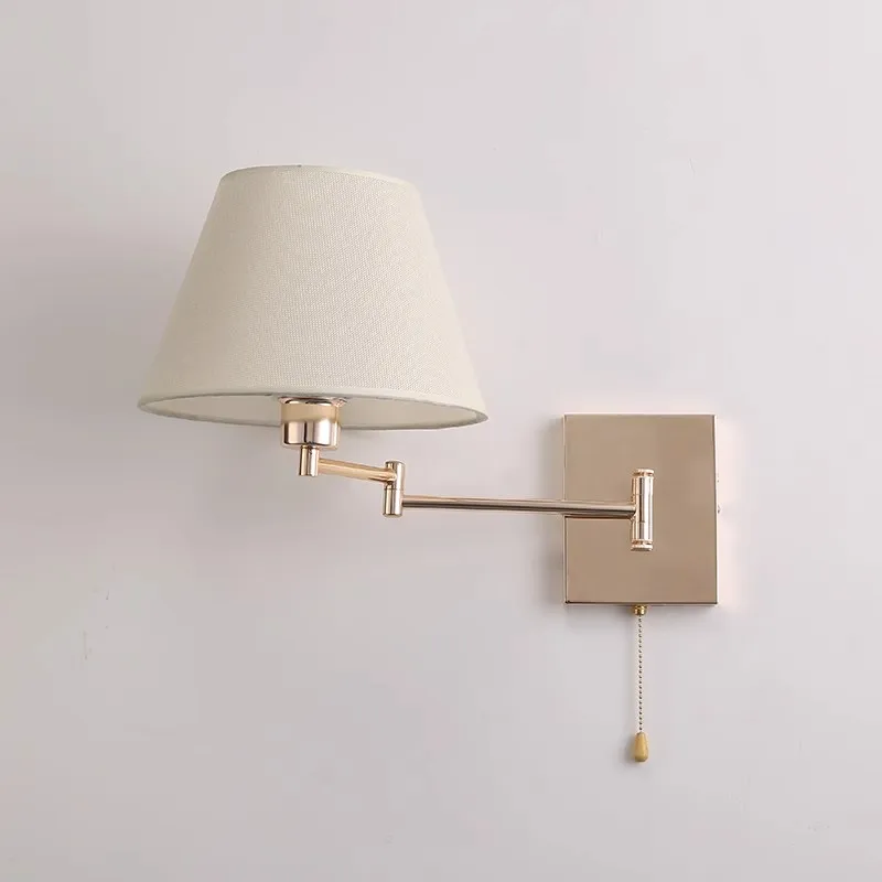 Nordic Adjustable Long Arm Folding Fabric Wall Lamp Bedroom Bedside Light Office Hotel Stair Study Reading Light