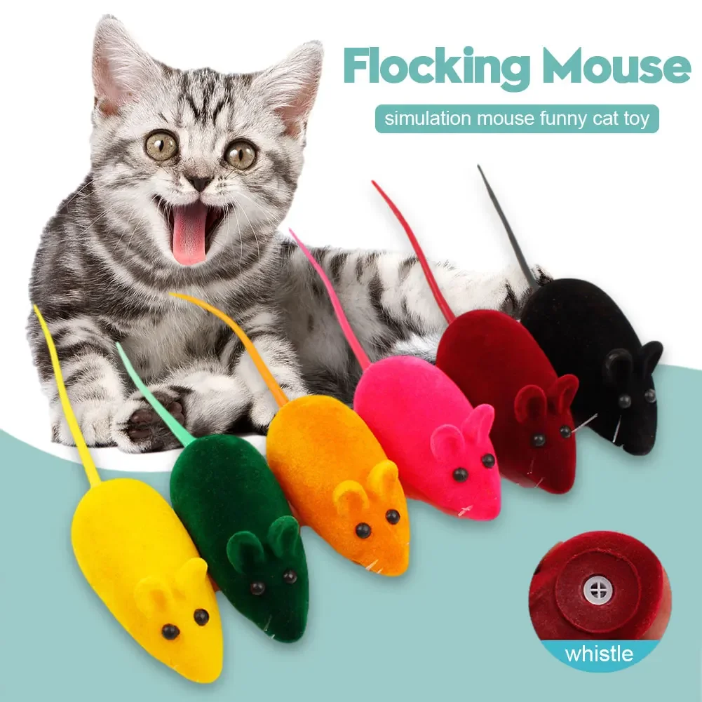 New Interactive Sound Plush Rubber Vinyl Mouse Pet Cat Realistic Sound Toys Flocking Mouse Funny Cat Toys Random Colors Pet Toys