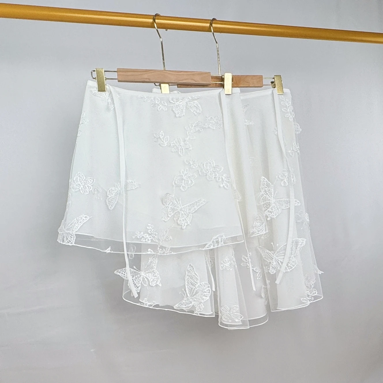 

Женский балетный танцевальный костюм для взрослых, двухслойная юбка с вышивкой бабочки, цельная тренировочная юбка, повседневное платье