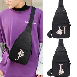 Fashion Men Women Waist Bag Outdoor Casual Fanny Pack Purse Pink Flower Letter Print Phone Belt Bag Pouch Canvas Banana Hip Bags