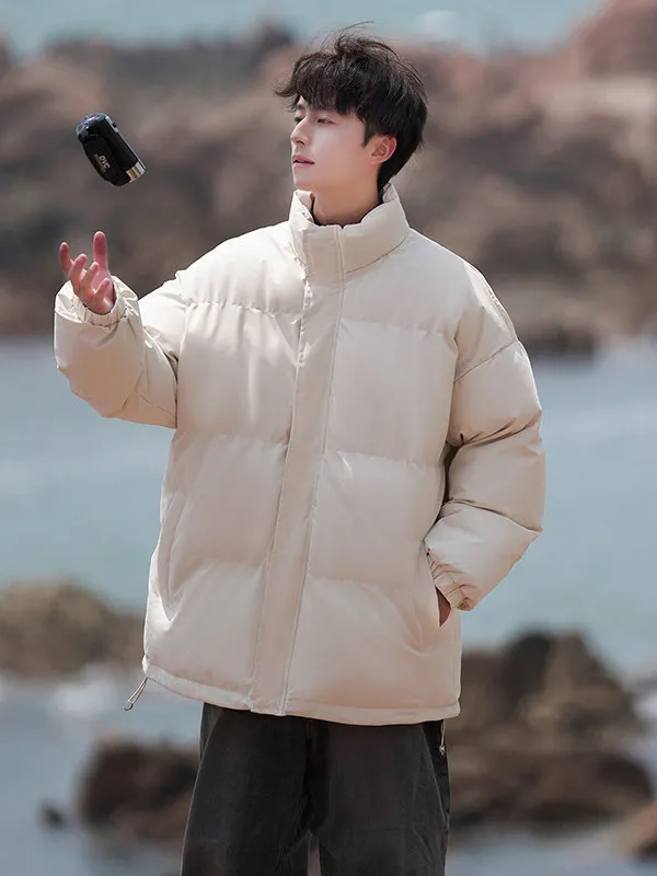 ملابس خارجية شتوية فضفاضة من القطن من Thiened للرجال بياقة غير رسمية ملابس خارجية شتوية دافئة للشباب بحاشية مستقيمة وسحاب لون نقي