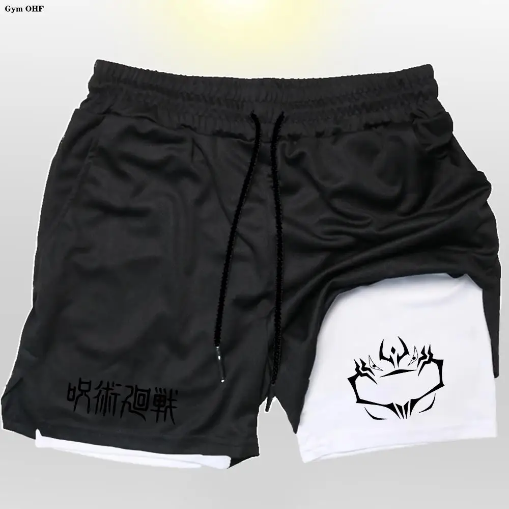 Anime Jujutsu Kaisen Compression Shorts Men Fitness Gym Running Double Layer 2-In-1 Short Pants Rashgard Performance Shorts