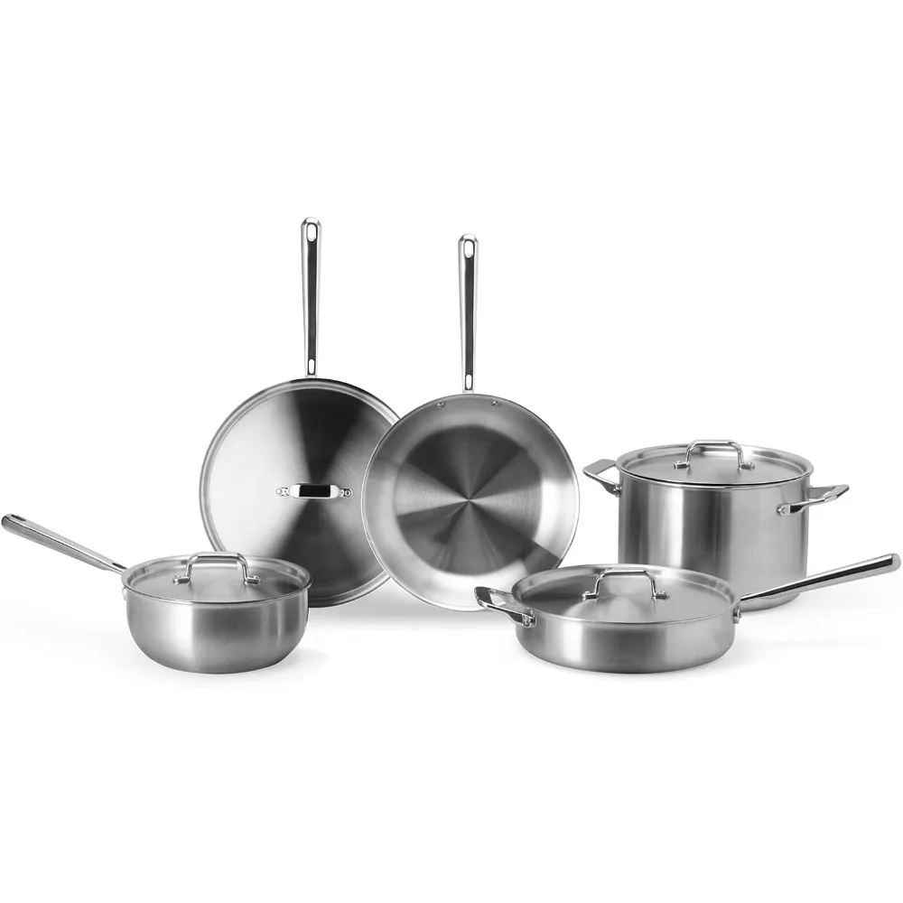 

5-Ply Stainless Steel Cookware Set: 3 QT Stainless Steel Saucier with Lid,Saute Pan with Lid & 10" Frying Pan-Excellent Searing,