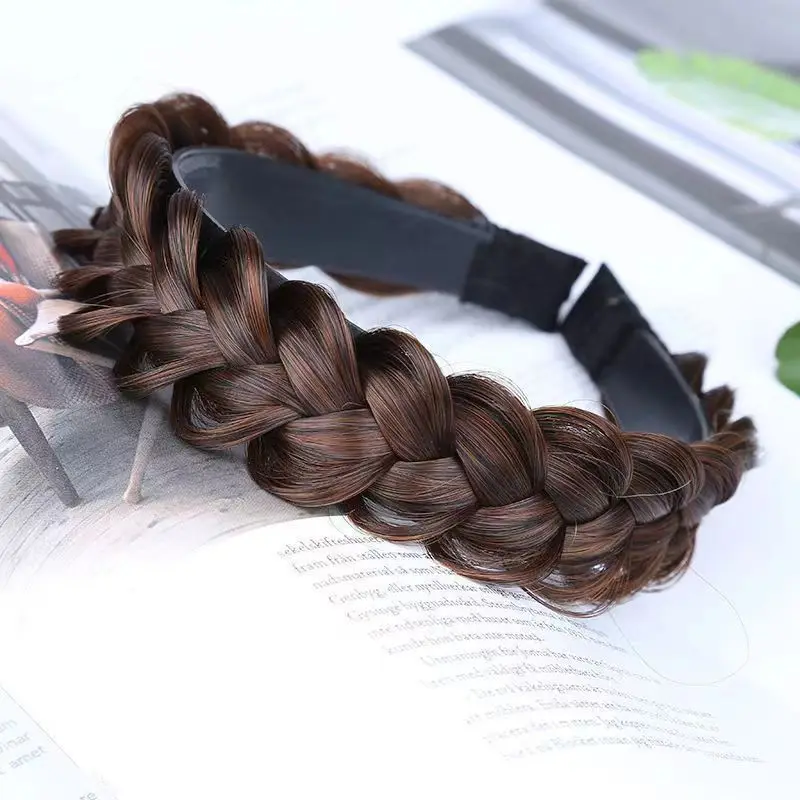 AOSIWIG Synthetisches Damenhaar, breite Fischgräten-Zöpfe, rutschfestes Stirnband, handgefertigt, Retro-Stirnband, Styling-Kopfbedeckung, Zubehör – Detail 2