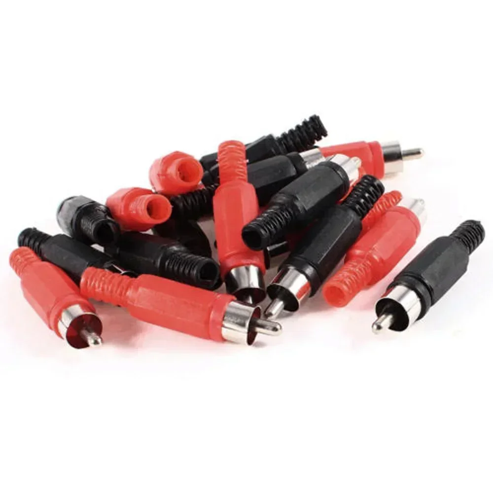 20pcs Black Red RCA Male Plug Audio Video Adapter Connectors Quality Plastic Solder Stereo Audio Cable Plug Adapter