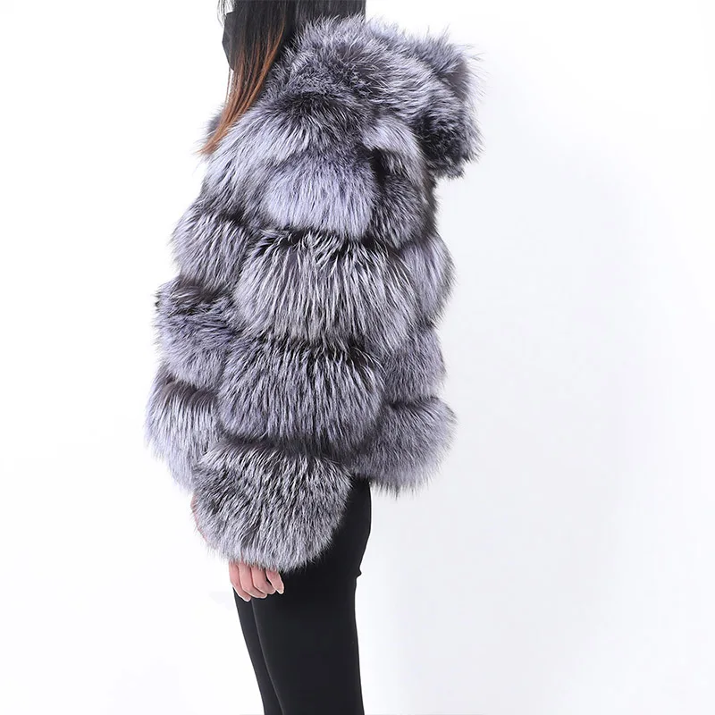 2024 MAOMAOKONG Real Fur Coat Hooded Jackets Super Hot Natural Silver Fox Women's Winter Fashion Luxury Female Clothing Vests