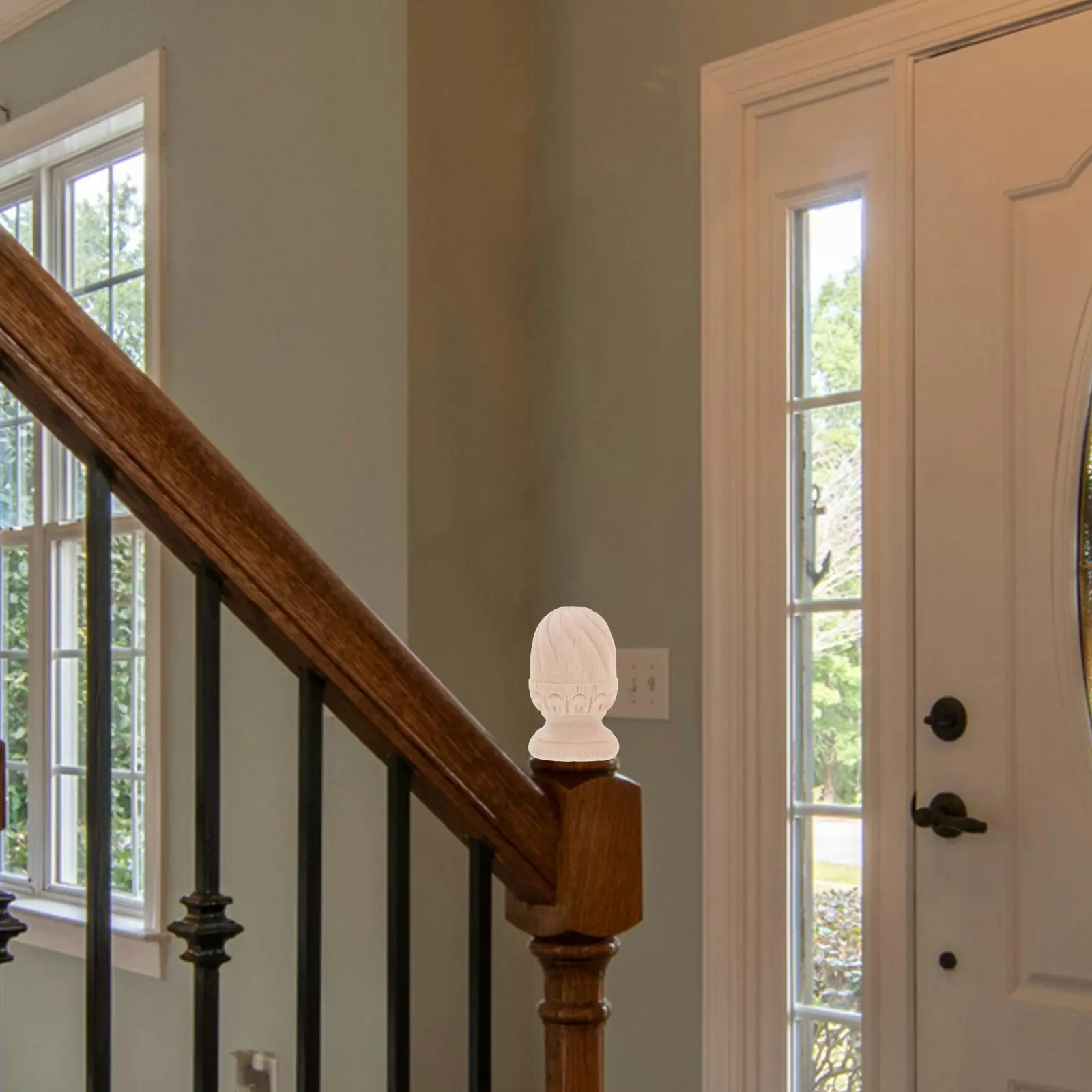 Unfinished Solid Wood Finial Pineapple Post Cap Decorative Sculpture Staircase Balusters European Style DIY Furniture Accent