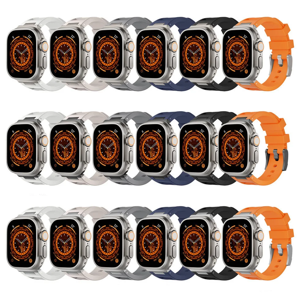 AP Style Silicone Wristwatch Strap Bracelet for Apple Watch Ultra Series 9 8 7 6 5 SE Pin Buckle Band 44mm 45mm 49mm