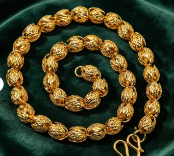 9999 gold necklace - classic style oval olive bead men's necklace, exquisite beading, shiny and long-lasting color retention