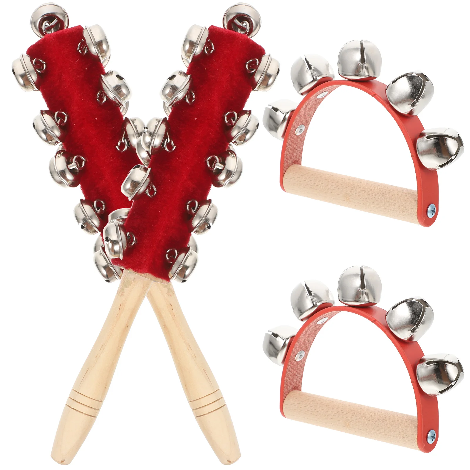 Conjunto de sinos de pano vermelho, 4 unidades, jingle para crianças, educação precoce, instrumentos musicais, presentes, brinquedos de madeira para bebês